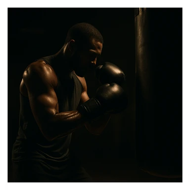 a figure training in the dark, with cinematic and moody lighting sticker