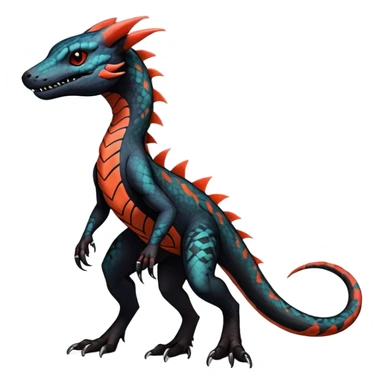 Rare realistic exotic edgy warm-colored dark gothic cool badass epic pretty beautiful handsome gorgeous aesthetic colorful vibrant Vernid-Trico-species-Fakemon-Salandit-hybrid-creature by LiLaiRa, 4 legs, 1 tail, random markings, (full body) sticker