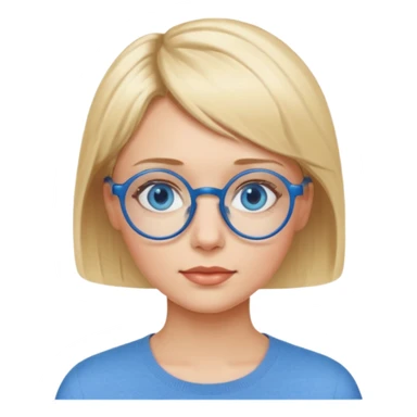 woman with short blonde haire, blue eyes and blue round glasses sticker