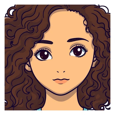 20-year-old woman with long curly brown hair, small hazel eyes, long eyelashes sticker