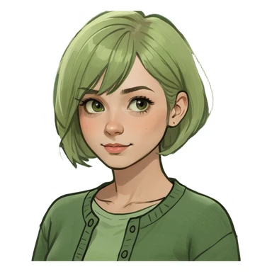 A blonde girl with short hair and brown eyes brigs cardigan sticker
