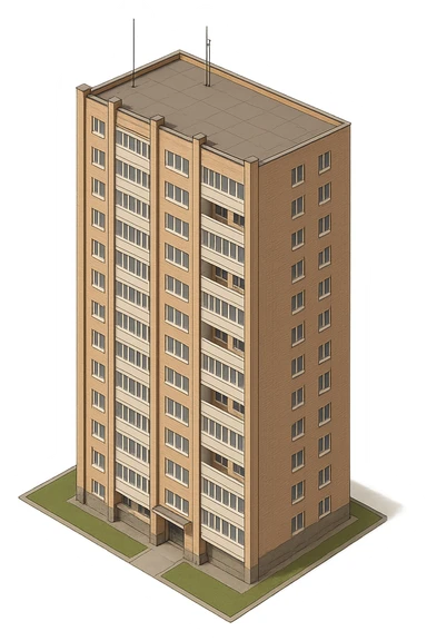 Изометрическая модель типового советского дома Серия II-67 , прозрачный фон sticker