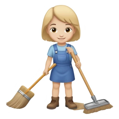 child sweeping up dust, smiling and helpful sticker