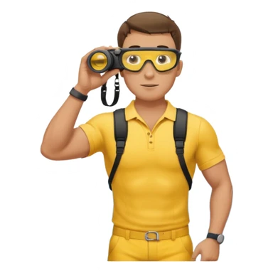 Male lifeguard full body – yellow shirt, binoculars in hand, scanning the sea sticker