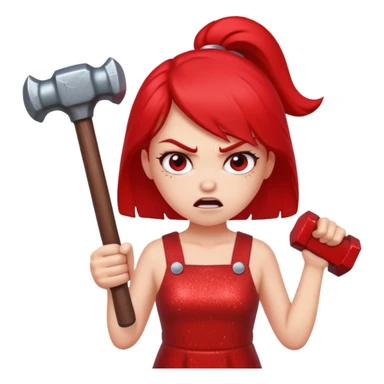 red glitter angry girl with a giant hammer sticker