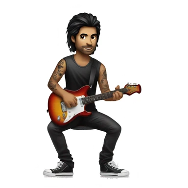 Create dark hair tattoo guy playing on electric guitar  sticker