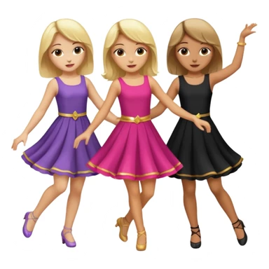 Emoji of 3 Girls dancing one with blonde hair, one tan skin with brown hair and one with black hair sticker
