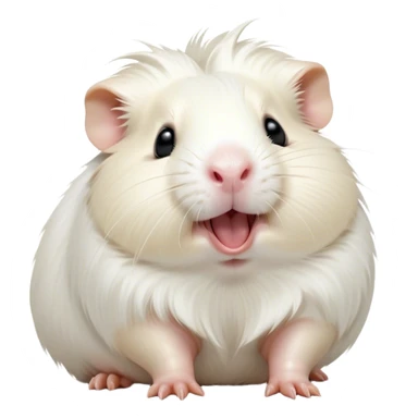 Cinematic Cute Yawning White Guinea Pig Portrait Emoji, Head tilted slightly with a dramatic, wide-open yawn, revealing a soft, downy white fur with tiny drooping ears, round dark eyes barely open in drowsy contentment, Simplified yet irresistibly adorable features, highly detailed, glowing with a soft, cozy glow, high shine, relaxed yet expressive, stylized with a touch of whimsy, bright and endearing, soft glowing outline, capturing the essence of a sleepy yet affectionate guinea pig, so drowsy it feels like it could stretch right out of the screen and curl up for a nap! sticker