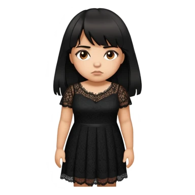 Latina girl with bangs black long layered hair plus size black lace dress disappointed  sticker