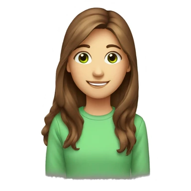 girl, long brown hair, smile, green eyes, sweatshirt sticker