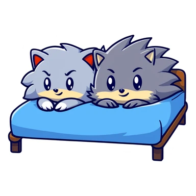 Sonic and Silver hedgehog characters resting on a bed sticker