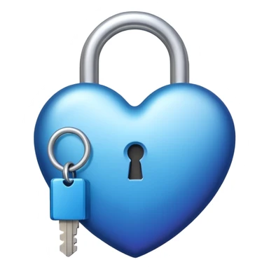 A blue gradient heart-shaped lock with a silver key sticker
