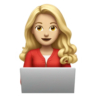Long blonde hair woman in red writing on laptop sticker