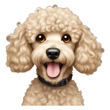 Cute young cocker poodle mix in beige and curly fur happy face  sticker