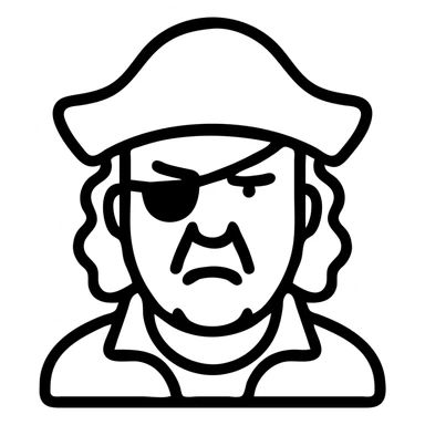 Jeremy Clarkson with a pirate hat and eyepatch, icon style, black outlined icon sticker