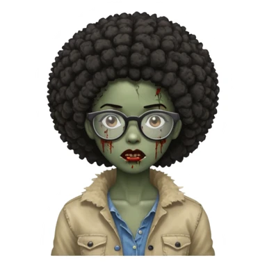 black zombie girl with glasses and afro hair sticker