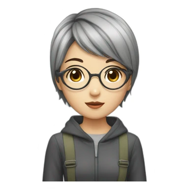 short hair, girl, asia, glasses,one sticker