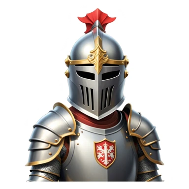 Clash of Clans aesthetic: Cinematic heroic Armored Knight Hero close up Emoji, rendered in a 3D vector-style similar to standard emojis with minimal shading and bold, simplified shapes. A compact, isometric warrior clad in gleaming plate armor with intricate heraldic details, softly glowing with a chivalrous medieval charm. Simplified yet unmistakably iconic, highly detailed and consistent, glowing with a soft radiant shine and high polish. Stylized with a touch of noble valor and a soft glowing outline, wearing a full face helm so that no face is visible with only eyes visible, capturing the essence of a gallant knight ready for honorable battle with a friendly, playful manner! sticker