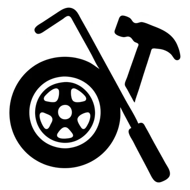 car wheel with dent repair tools like a lever and small hammer for Paintless Dent Repair (PDR) sticker