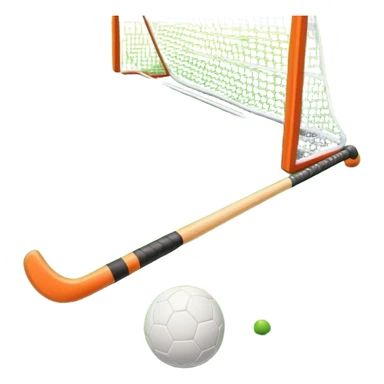 A field hockey stick and ball on a vibrant green grass field, with goalposts and clear field markings in the background. The scene emphasizes the bright, lush grass, highlighting the fast-paced and strategic nature of hockey on a well-maintained pitch. sticker