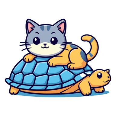 Lazy cat on a blue turtle  sticker