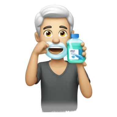a man using mouthwash sticker