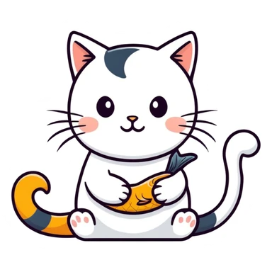 Cat eating fish sticker