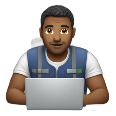 man working on laptop sticker