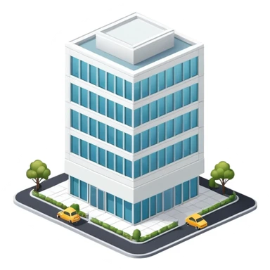corporate office building exterior, isometric dollhouse-style, highly detailed  sticker
