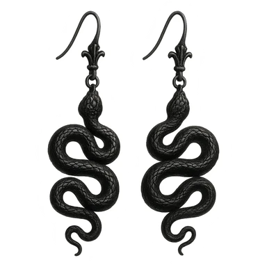 goth earrings, black serpent, coiled gothic style, mysterious, detailed sticker