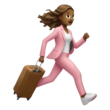 Girl running with light pink suit case sticker
