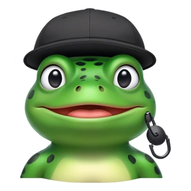 Memoji like frog with black dad hat and airpods sticker