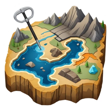 An icon featuring a crowbar and a geological map, and layers of Earth’s crust, symbolizing geology. The design includes mineral samples, fossils, and tectonic plates, representing the study of Earth’s structure and natural processes. Transparent background highlights geological exploration sticker