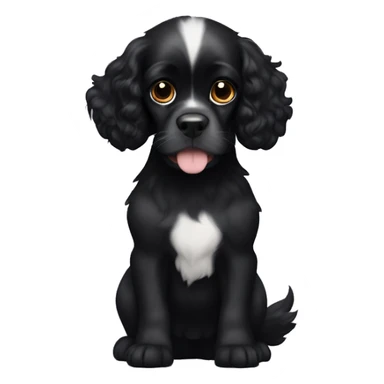 Small completely black king spaniel with black fur on his whole face and white stripe on chest sticker