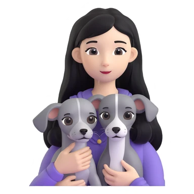 Slim Chinese girl with long black hair holding solid grey Italian greyhound with no white markings on nose sticker