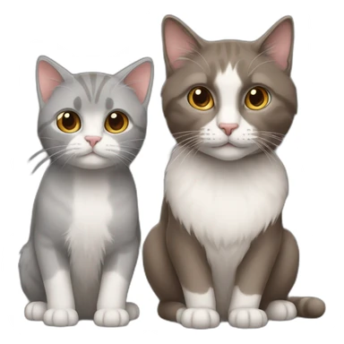 two cats, big full brown long hair and one gray short hair sticker