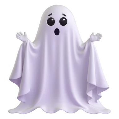 emoji with a ghost sheet over it, exaggerated scared expression with very wide eyes and raised eyebrows sticker