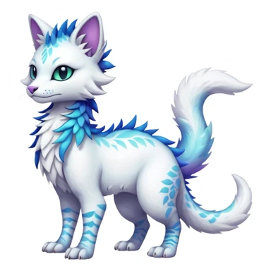 Kawaii white iridescent edgy cute cool fantasy feline-vernid-sergal-fursona animal creature with a tufted tail full body with intricate markings  sticker