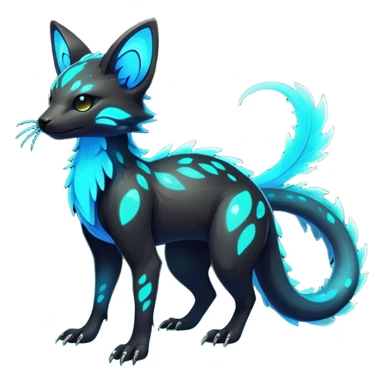Rare realistic dark-neon glowing bioluminescent edgy badass epic pretty beautiful handsome gorgeous aesthetic colorful vibrant Vernid-Trico-species-Fakemon-creature by LiLaiRa, 4 legs, 1 tail, random markings, (full body) sticker