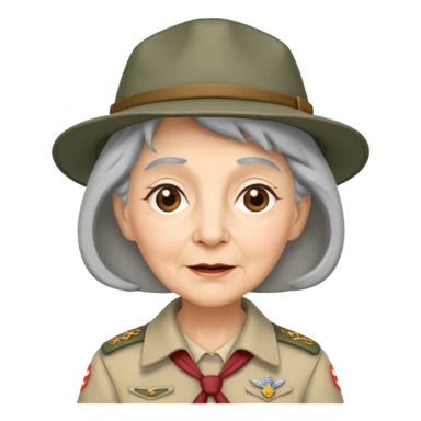 Old woman scout with grey hair and scout hat sticker