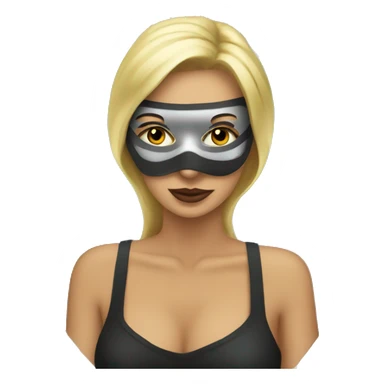 a woman sitting in a mask on the background of dollars sticker