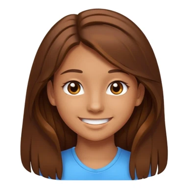 teen emoji girl with long brown hair, brown eyes, smiling, white background sticker
