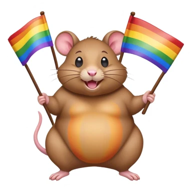 Fat rat holding rainbow flags looking excited  sticker