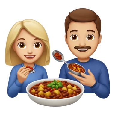 ligth couple having dinner of chili, beans and potatoes sticker