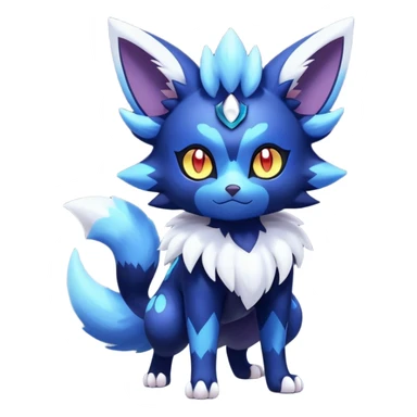 Shiny Exotic Badass Colorful Ethereal Royal Mysterious Gothic Meowstic-Zorua-Noibat-Pokémon-Fakémon-hybrid-creature (full body) with random pattern-markings sticker