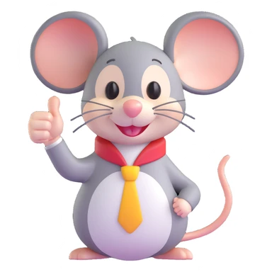 cute mouse character, smiling, with one hand giving a thumbs up sticker