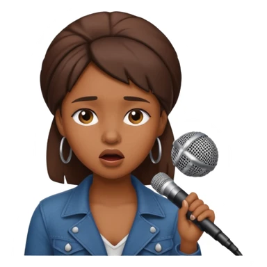 Brown skin girl singing into a microphone looking sad  sticker
