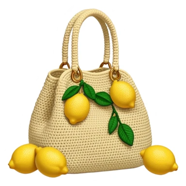 beige crocheted bag with lemons sticker