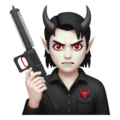 Cara de demonio con una glock y un peine largo en la mano sticker