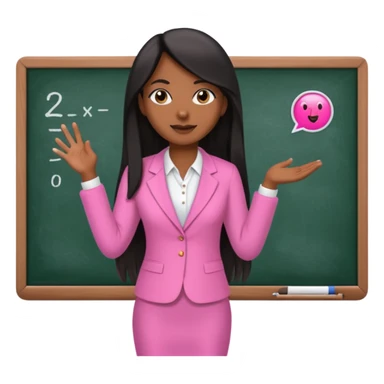 a brown skin teacher with hair with black straight long hair wearing pink not hot pink 2 piece set teaching up on a board the board  sticker